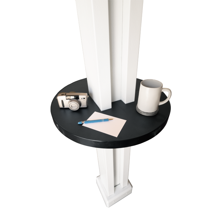 Black AlumaTable mounted on a patio cover post with no background