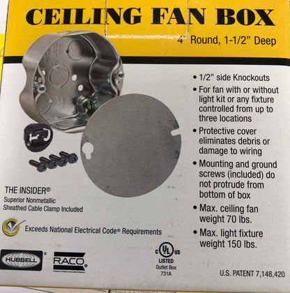4" Ceiling Fan Box 1-1/2" Deep