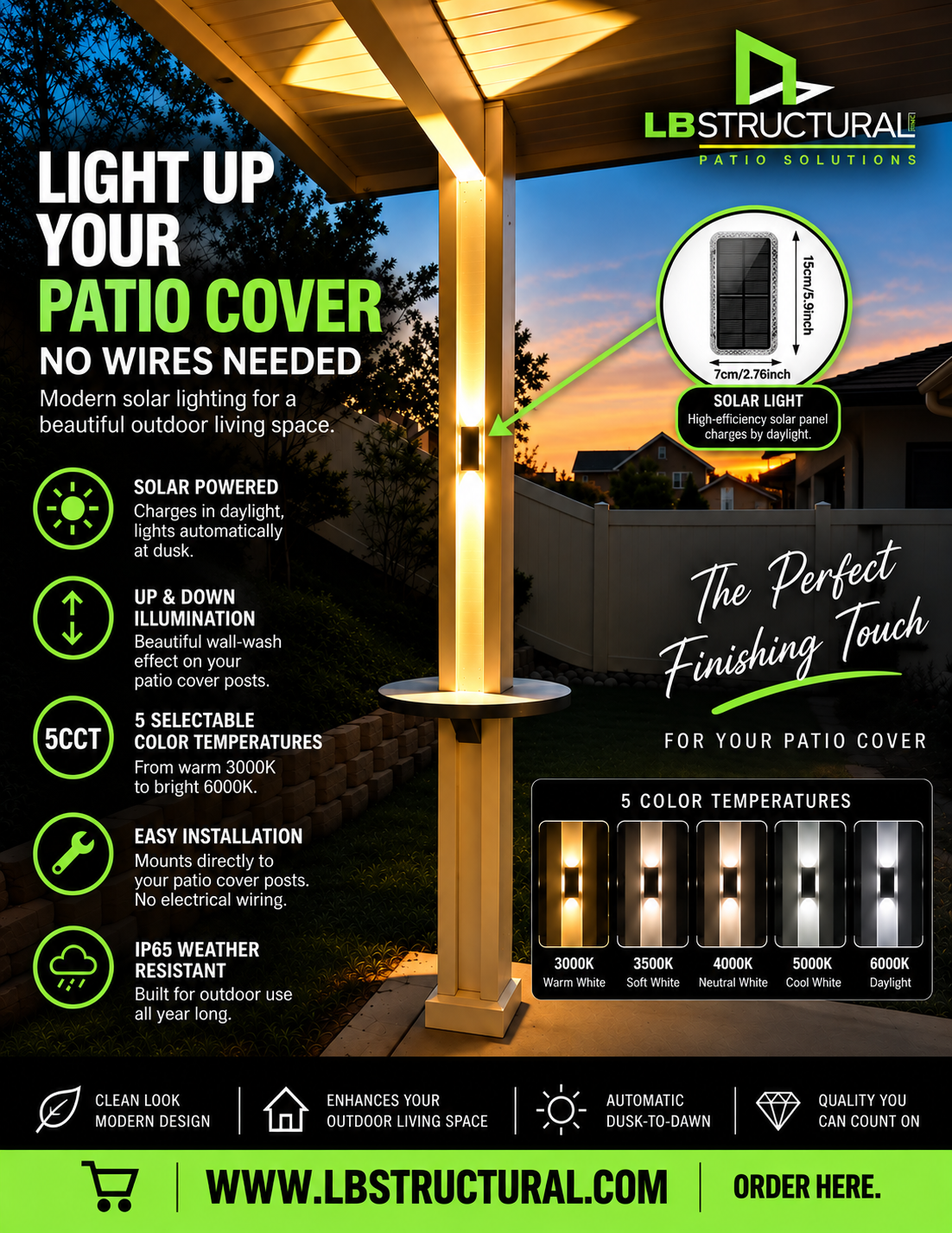 Solar Lights - Aluminum Patio Cover Accessories (Available in Packs)