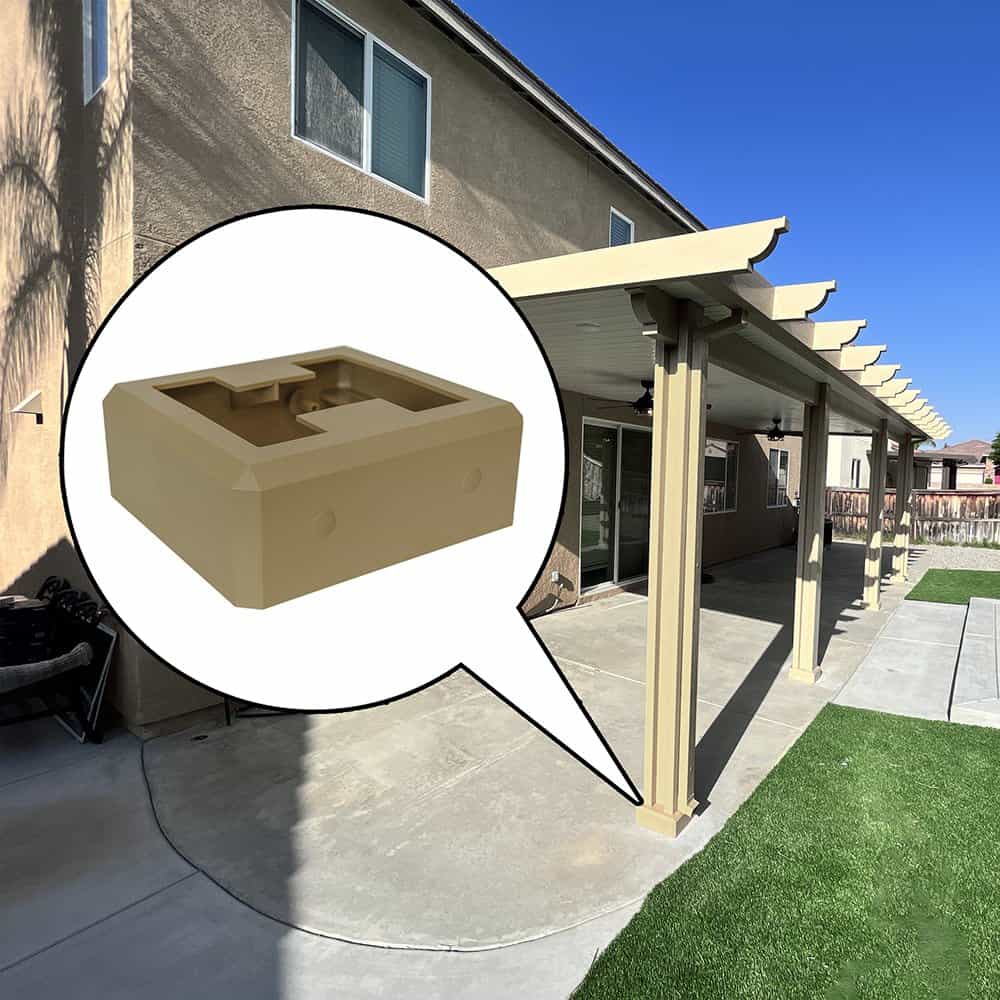 Latte Alumabase installed on matching color patio post with close up photo