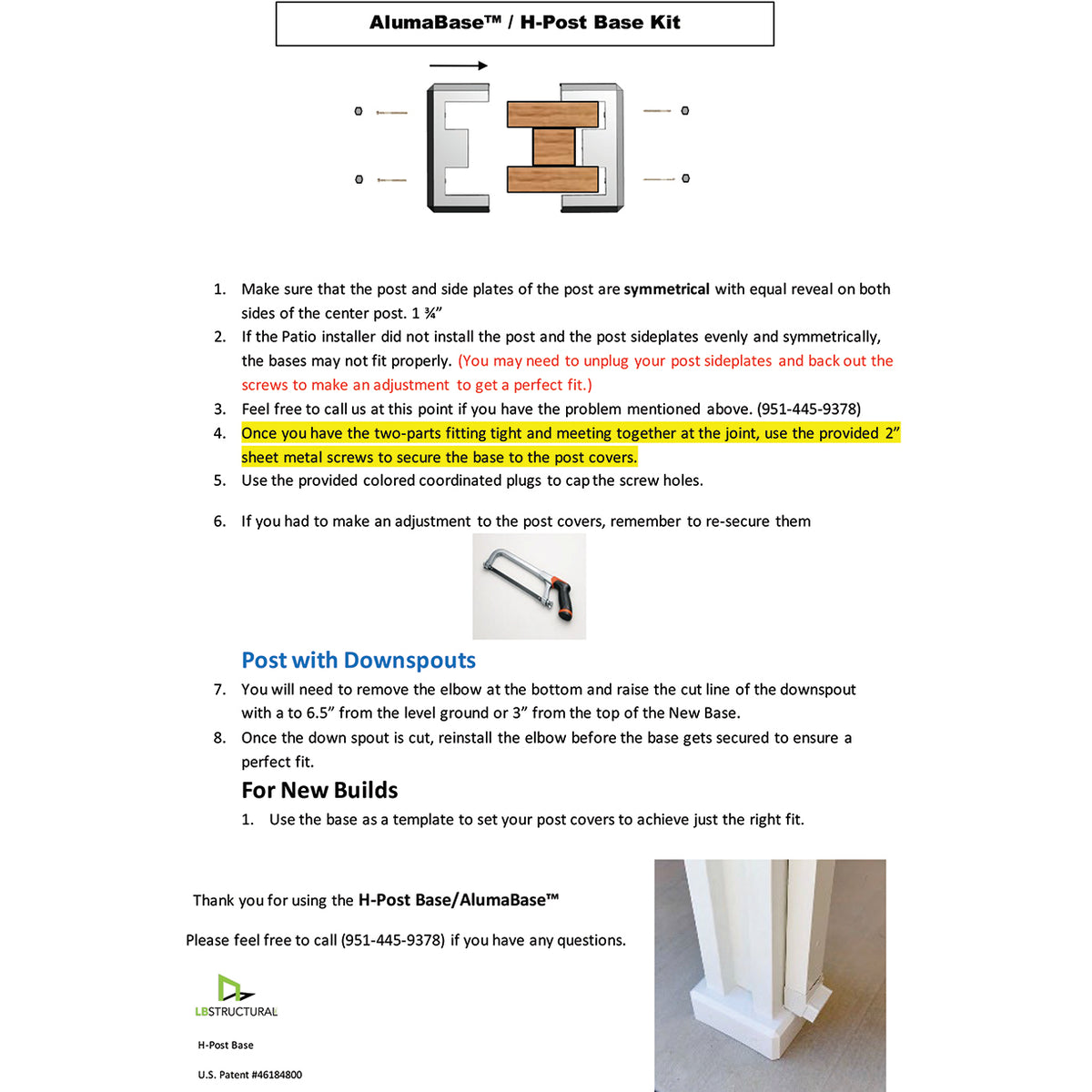 AlumaBase® H-Post Base Kit for Aluminum Patio Covers